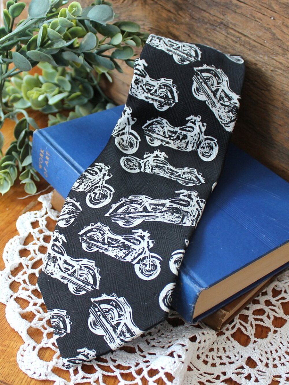 Vintage Beverly Hills Polo Club Motorcycle Tie Black White Novelty Biker, Mens